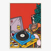 Affiche murale design Pastielle 24h du Disco – affiche colorée représentant une table avec une platine vinyle sur fond rouge