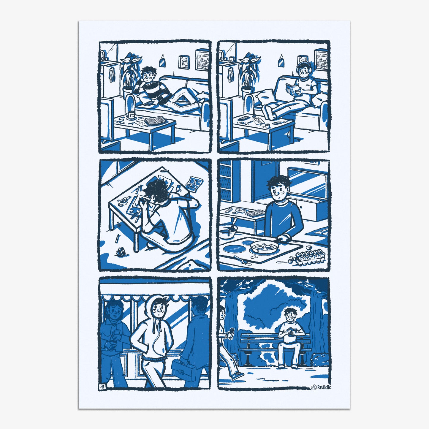 Affiche murale design Pastielle Camille – bande dessinée bleue
