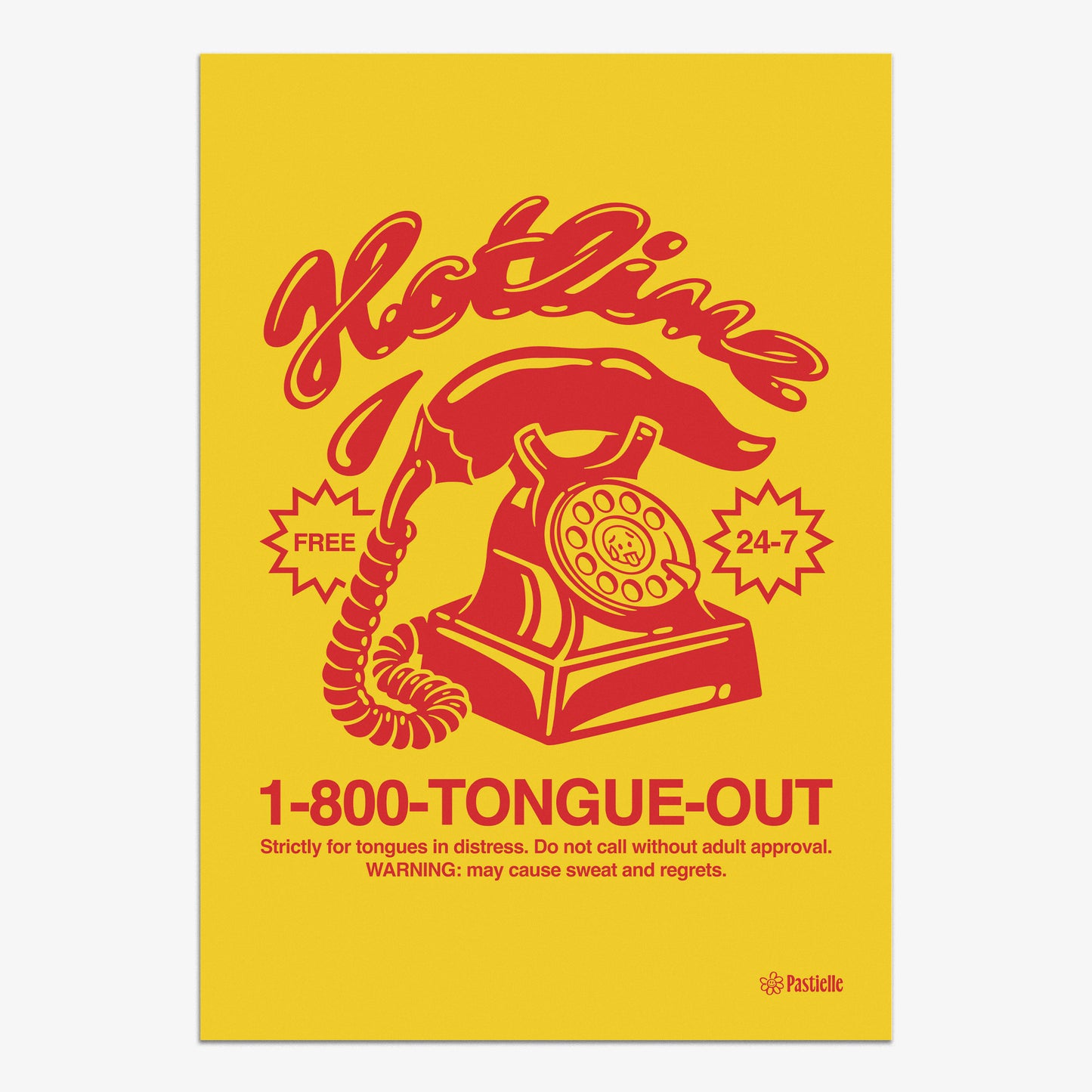 Affiche murale design Pastielle Hotline – affiche rétro représentant un téléphone rouge sur fond jaune