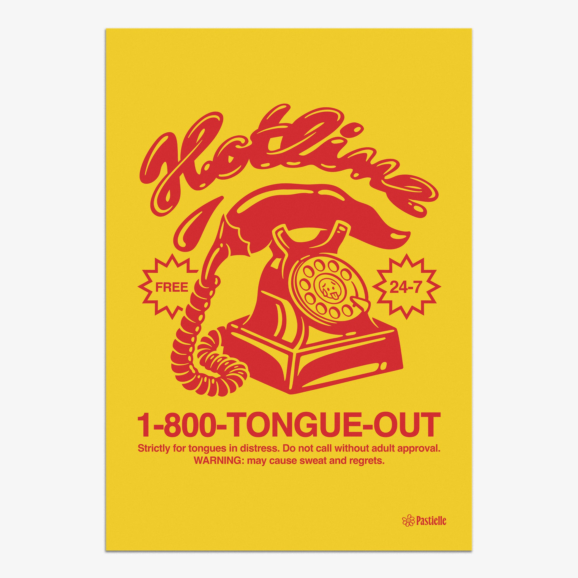 Affiche murale design Pastielle Hotline – affiche rétro représentant un téléphone rouge sur fond jaune