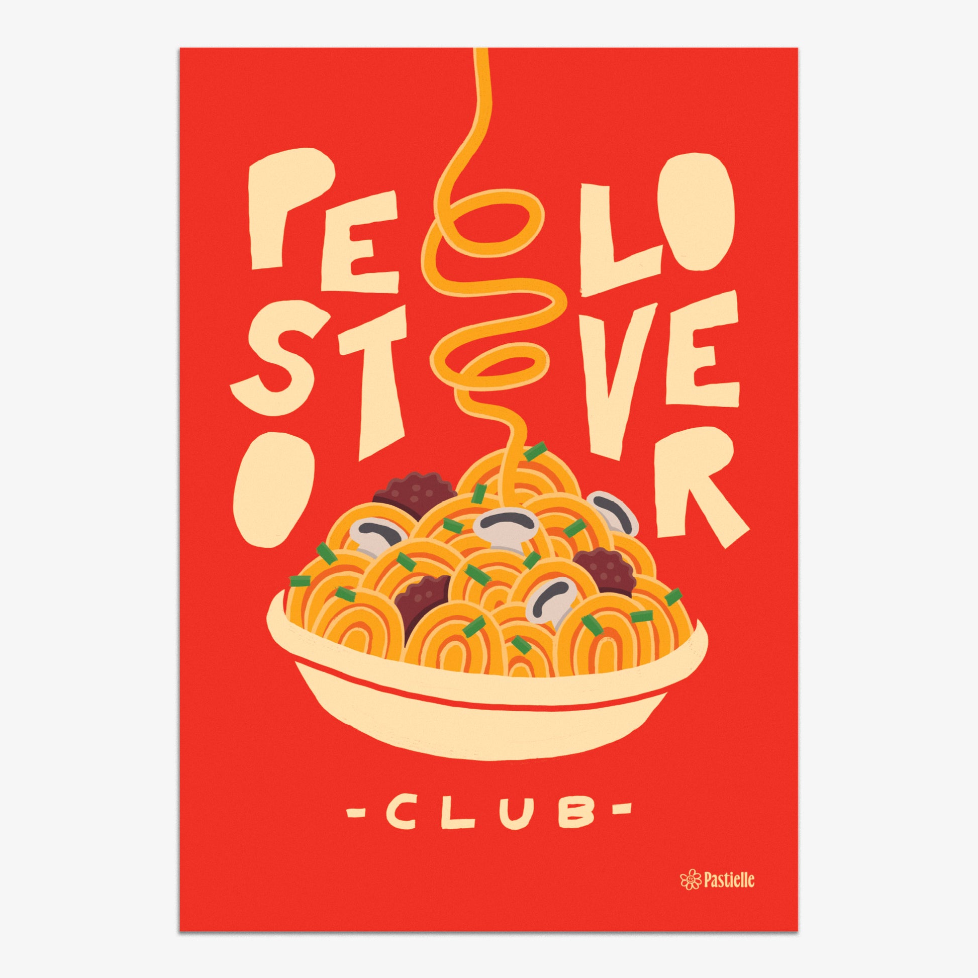 Affiche murale design Pastielle Pesto Lover – affiche cuisine représentant un plat de pâtes sur fond orange