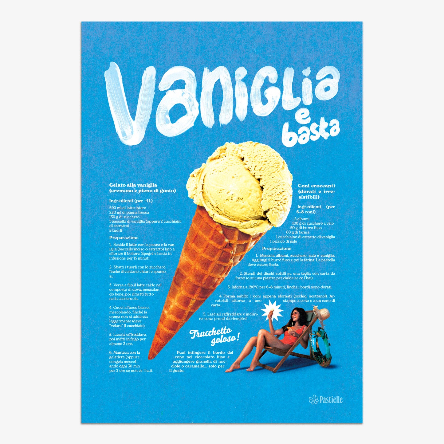 Affiche murale design Pastielle Vaniglia – affiche cuisine et colorée représentant une glace sur un fond bleu